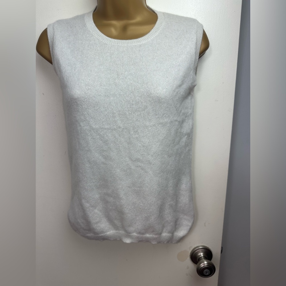 Minnie Rose Off White? 100% Cashmere Ribbed Trim Sleeveless Sweater Vest Size XS
